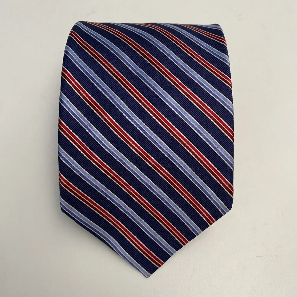 Brooks Brothers Navy Tie Blue Red Striped Silk Stain Resistant 60.5